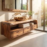 Solid Wood Bathroom Vanity Farmhouse Floating Storage, view 7