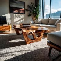 Hollow-Carved Pedestals Under a Free-Form Coffee Table, view 7