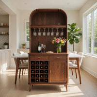 Solid Wood Bar Cabinet Mid Century Arched Wine Kitchen, view 7