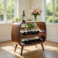 Solid Wood Bar Cabinet Functional Wine Storage With 2 Tiers Corner, view 7