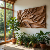 One Teak Slab Carved Into Drifting Leaves, Wall Panel, view 7 — view 7