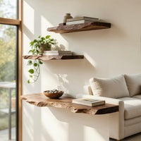 Solid Wood Natural Wood Floating Shelves Mid Century Solid Shelf Xmas, view 7