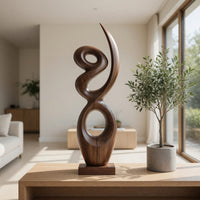 Solid Wood Sculpture Wall Art Handcrafted Abstract Living Room, view 7
