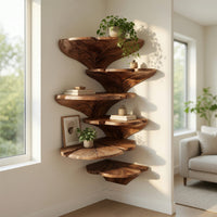Solid Wood Corner Shelf Farmhouse Leaf Shape Bathroom Wall Decor Display, view 7