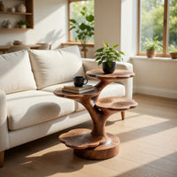 Wooden Accent Table Leaf Inspired Design For Sofa Area, view 7