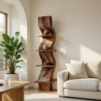Solid Wood Standing Shelf Minimalist Curved Display Living Room, view 7