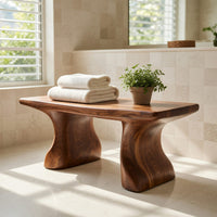 Solid Wood Teak Shower Bench Curved Bath Bathroom, view 7