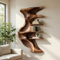 Solid Wood Wall Mounted Shelf Minimalist Shelving Unit Bedroom Space Saving, view 7