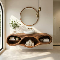 Solid Wood Bathroom Vanity With Oval Open Shelves Spa, view 7