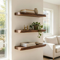 Solid Wood Natural Wood Floating Shelves Mid Century Shelf Living Room, II, view 7