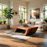 Cantilevered Solid Wood Coffee Table on Angled Legs, view 7