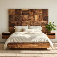 Solid Wood Headboard Rustic Square Panel Modern Farmhouse Bedroom, view 7