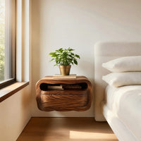 Solid Wood Nightstand Floating With Soft Curves Bedroom, view 7