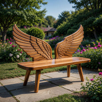 Solid Wood Outdoor Garden Bench With Wing Backrest Exterior Seating, view 7