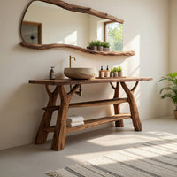 Solid Wood Live Edge Vanity Mid Century Bathroom Natural Solid Spa, view 7