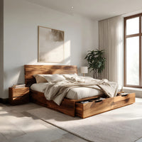 Solid Wood Bed Frame Built Drawers Bedroom, view 7