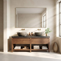 Solid Wood Bathroom Vanity Luxury With Open Shelf Storage, view 7