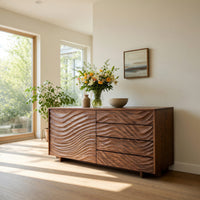 Solid Wood Sideboard With Sculpted Wave Doors Modern, view 7