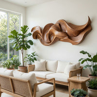 Drifting Ribbon Wall Sculpture in Warm Grained Hardwood, view 7 — view 7