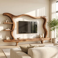 Modern Wood Tv Stand With Flowing Frame For Home Decor, view 7