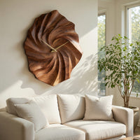 Solid Wood Clock Artistic Wall With Hand Carved Wave Statement Bedroom, view 7
