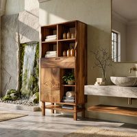 Solid Wood Bathroom Cabinet Curved Display Lake House, view 7