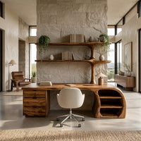 Trunk-Form Desk with Branching Wall Shelf Column, view 7