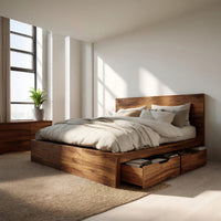 Solid Wood Bed Frame Storage Headboard With Drawers Bedroom, view 7