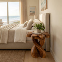 Solid Wood Nightstand With Twisted Base Flower Shaped Tabletop Bedroom, view 7