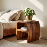 Solid Wood Nightstand Sculptural With Open Storage Bedroom, view 7