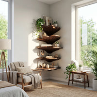 Solid Wood Corner Shelf Minimalist Leaf Bedroom Wall Decor Display, view 7
