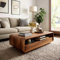 Open-Shelf Coffee Table with Two Drawers Beneath, view 7