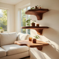 Solid Wood Mushroom Shelf Handcrafted Live Edge Modern, view 7
