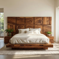 Solid Wood Headboard Minimal Grid Dark Contemporary Bedroom, view 7