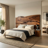 Solid Wood Headboard Live Edge Warm Minimalist Bedroom, view 7