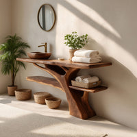 Solid Wood Live Edge Vanity Mid Century Solid Bathroom Sculptural Bathroom, view 7