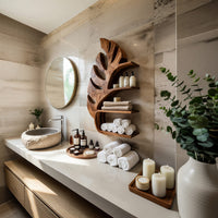 Solid Wood Corner Wall Bathroom Shelf Leaf Mounted Spa, view 7