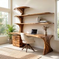 Modern Wooden Desk With Built In Bookshelves For Office Decor, view 7