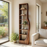 Solid Wood Standing Shelf With Curved Side Living Display, view 7