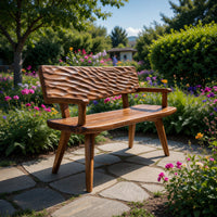 Solid Wood Outdoor Garden Bench With Carved Backrest Patio, view 7