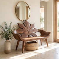 Modern Maple Leaf Carved Bench For Patio Interior Area, view 7
