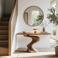 S-Curve Pedestal Console Table in Solid Hardwood, view 7