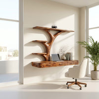 Organic Floating Desk With Branch Shaped Open Shelves For Workspace, view 7