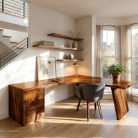 Angled Leg Corner Desk in Solid Walnut with Drawers, view 7