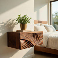 Solid Wood Nightstand Elegant Floating With Carved Front Bedroom, view 7