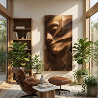 Gouge-Carved Woman's Face, Sculpted Teak Wall Relief, view 7 — view 7