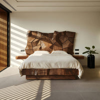Solid Wood Headboard Geometric Panel King Queen Bed, view 7