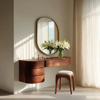 Solid Wood Dressing Table Minimalist Wall Mounted Vanity With Drawer Sunlit, view 7