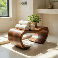 Solid Wood Teak Shower Bench Curved Spa Bathroom, view 7