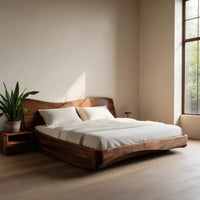 Solid Wood Bed Frame Platform Headboard Minimalist Bedroom, view 7